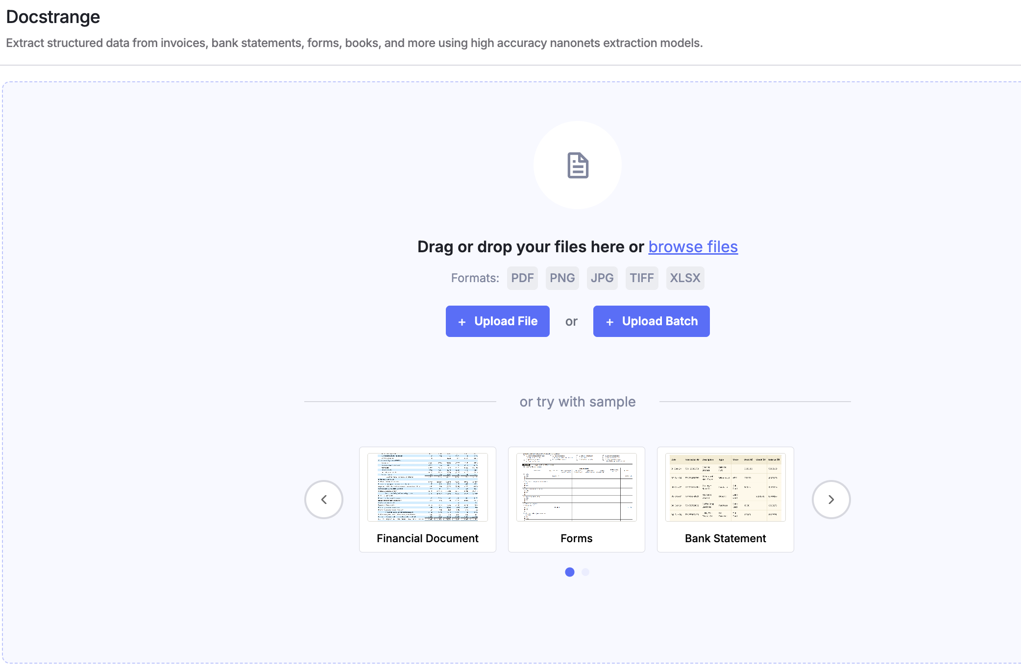 Nanonets AI extraction interface showing table detection